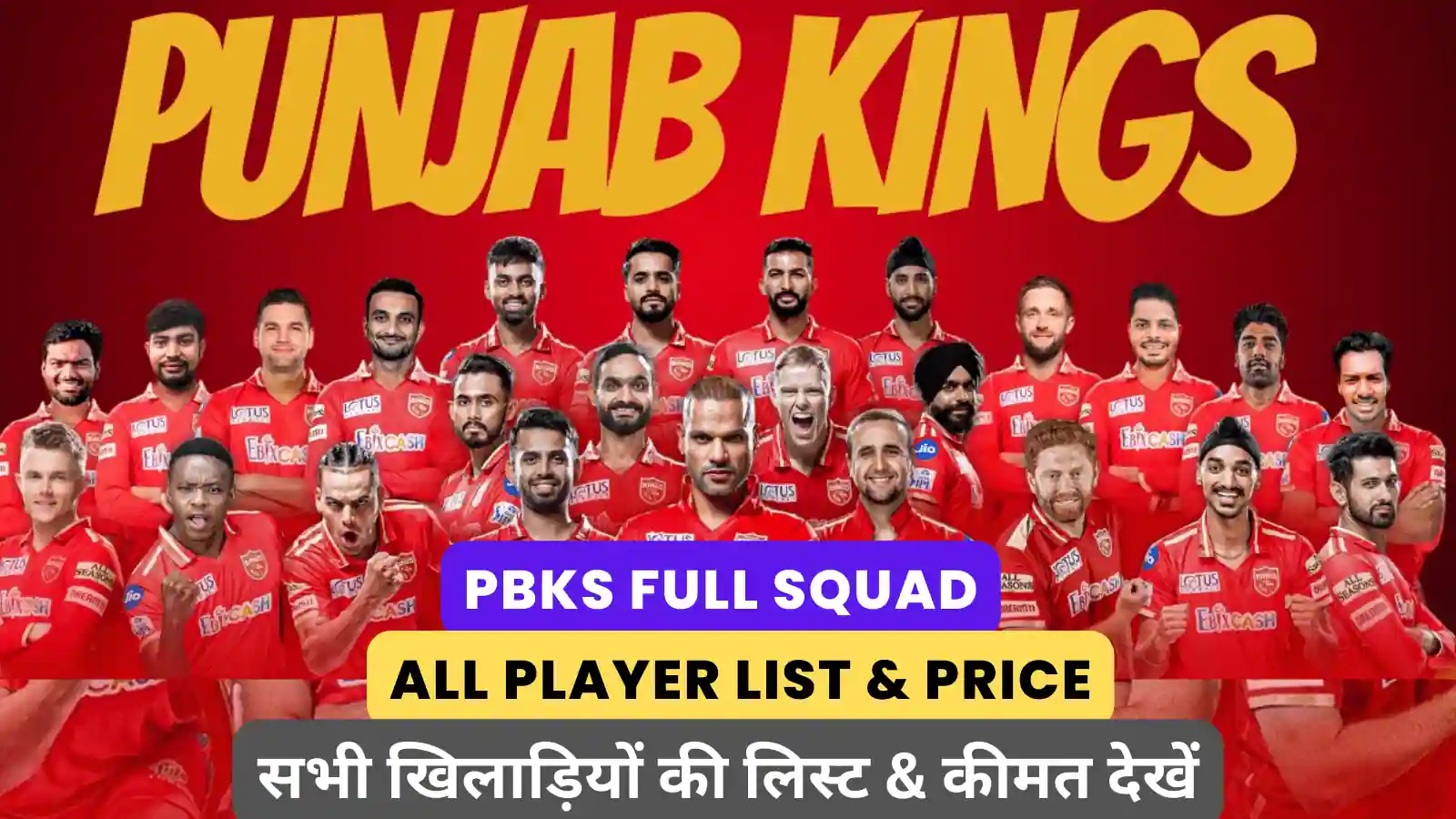 Punjab Kings PBKS Squad 2024 in Hindi